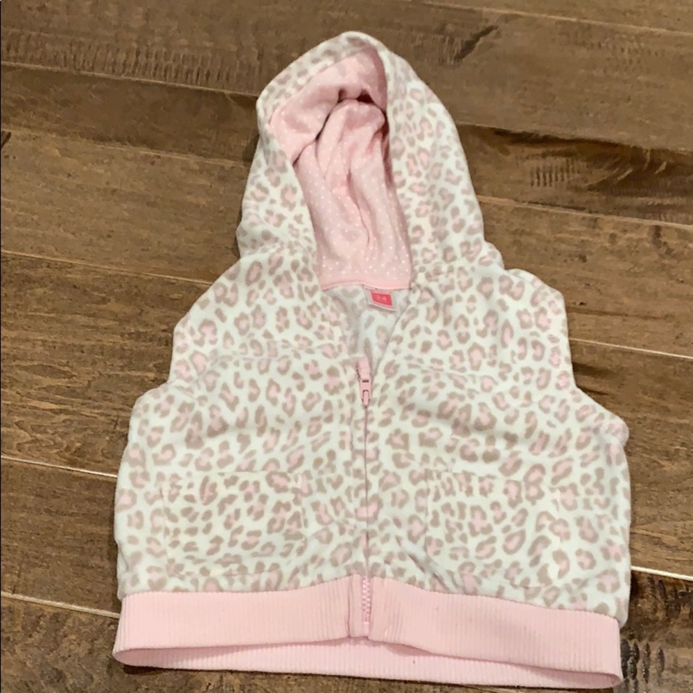 24m pink leopard vest with hood